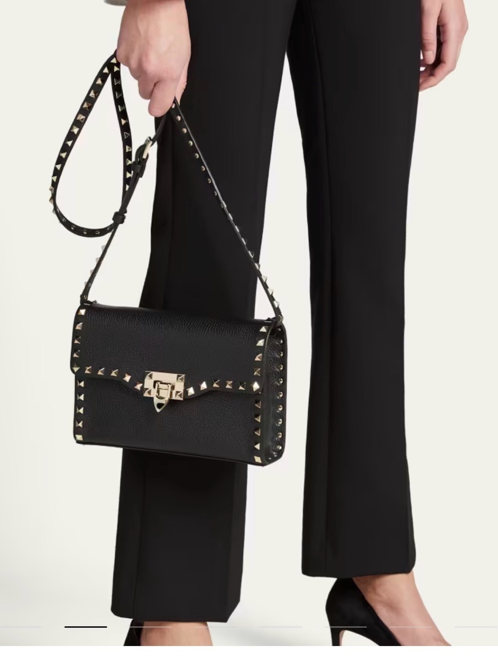 Valentino Garavani Black Leather Crossbody with Gold Studs